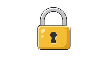 Simple cartoon illustration of a golden padlock with a silver shackle on a white background representing security and protection