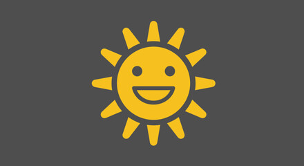 A cheerful smiling cartoon sun with bright yellow rays against a dark gray background