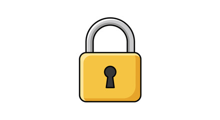 A simple yellow padlock with a silver shackle isolated on a white background representing security and protection