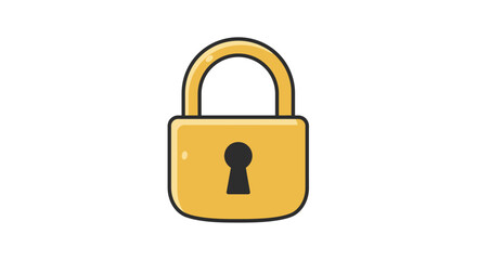 Simple cartoon illustration of a golden padlock with a black keyhole on a white background