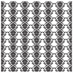 Seamless black and white floral damask silhouette pattern, vector illustration.