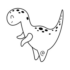 Cute black and white dinosaur clipart, isolated cartoon character. Vector illustration