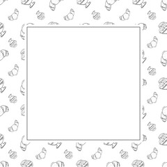 Food frame. doodle fast food square frame. hand drawn food and beverage frame background. food background