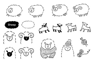 ひつじの手描きベクターイラスト_線画｜Hand-Drawn Sheep Vector Illustration_lineart