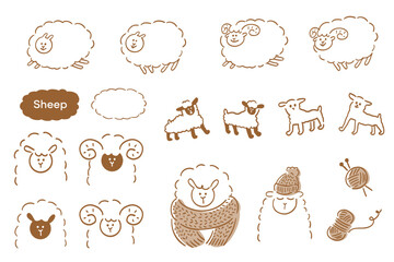 ひつじの手描きベクターイラスト_カラー｜Hand-Drawn Sheep Vector Illustration_color