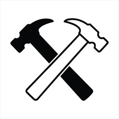 Two crossed hammers symbol for building construction and renovation craftsmanship tools