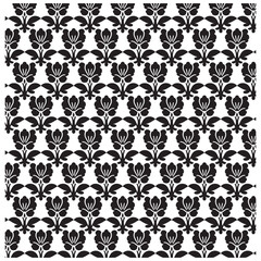 Seamless black and white floral damask silhouette pattern, vector illustration.