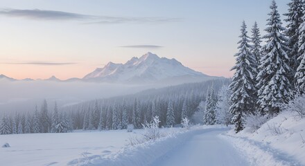 Snowy mountain road winter scene