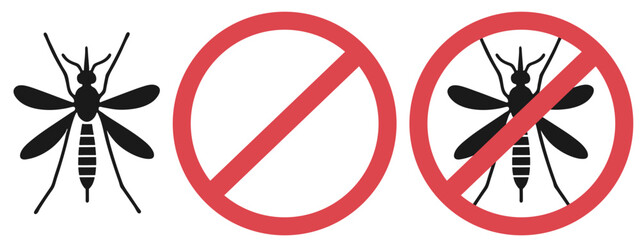 Mosquito prevention vector illustration, stop insect sign, no mosquitoes symbol for public health awareness, disease control, safety education campaigns, medical awareness graphics