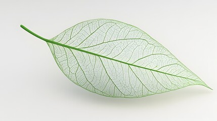 Obraz premium Digital illustration of a translucent green leaf with intricate vein structure on a neutral background.
