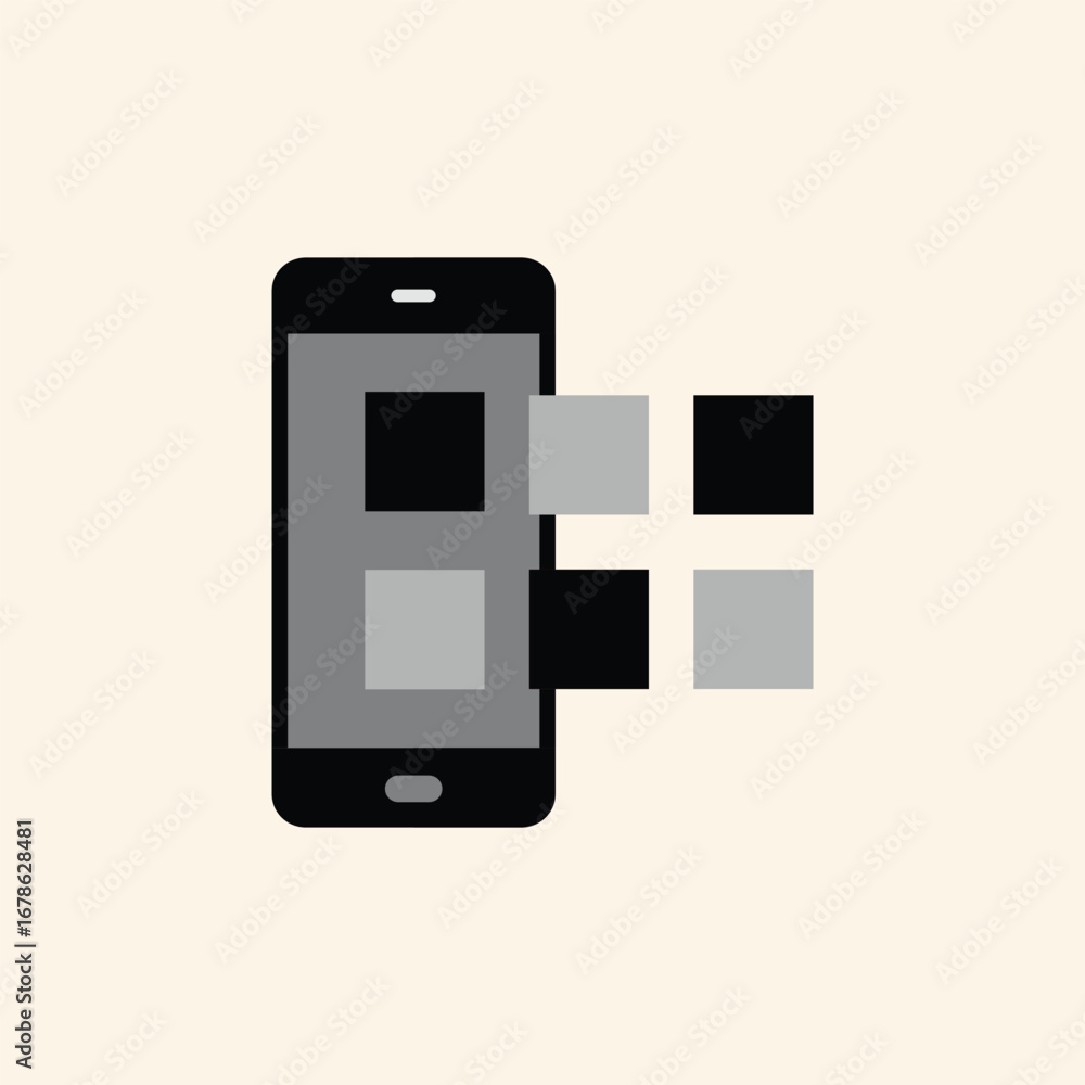 Fototapete modern mobile phone screen displaying abstract data blocks dissolving into digital information flow