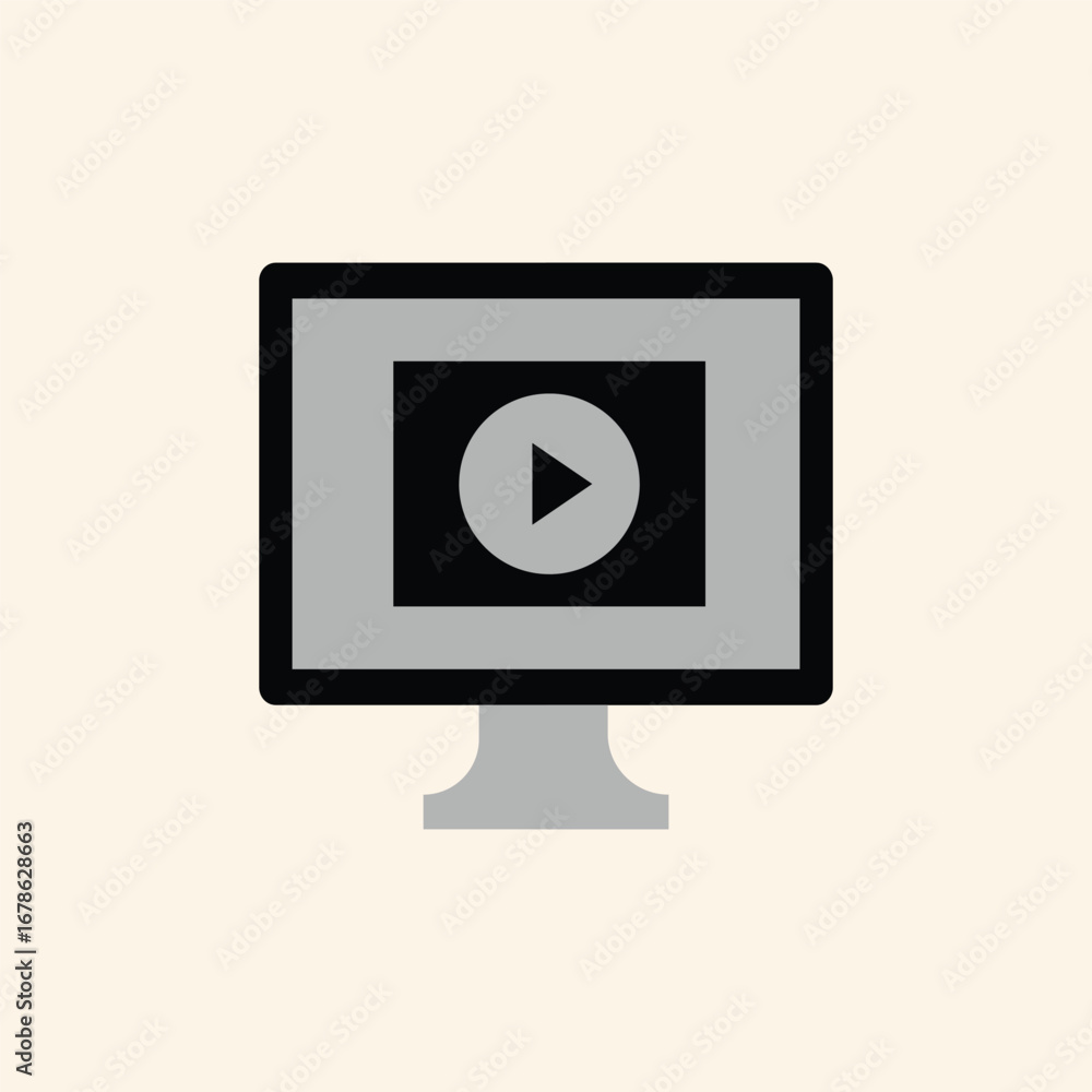 Poster modern computer displaying a video player icon, ready for digital content creation and streaming