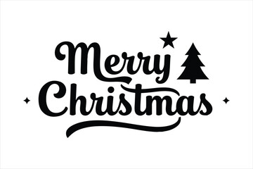 Merry christmas decorative text with tree and star festive holiday celebration typography