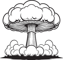 Mushroom Cloud Silhouette Vector | Black Nuclear Explosion Graphic