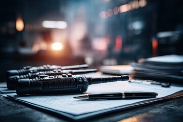 Black walkie-talkies on paperwork