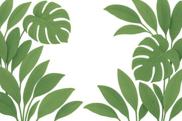 Lush tropical leaves form a vibrant frame, perfect for adding a touch of nature to designs with transparent background