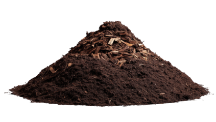 Pile of dark brown soil with wood chips