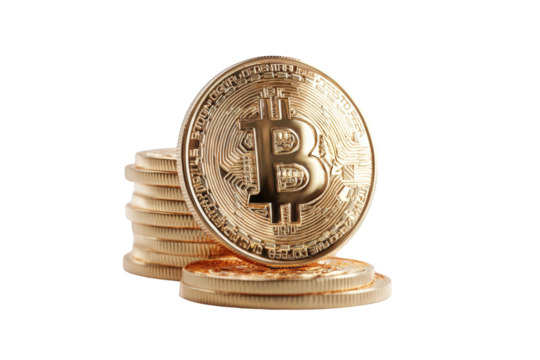 Stack of golden Bitcoin coins (1) - Powered by Adobe