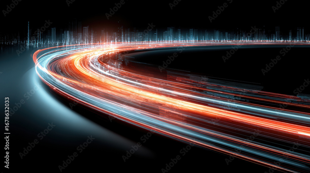 Aufkleber dynamic light trails create mesmerizing effect on dark background, showcasing vibrant colors of red 