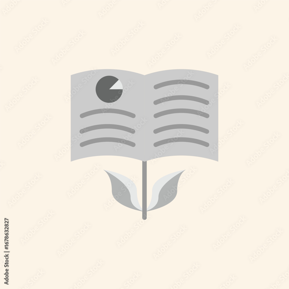 Poster open book with pie chart and leaves symbolizing growth and knowledge