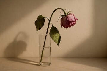 Wilted Rose in Glass Vase