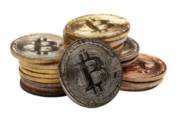 Stack of crypto coins in various metallic colors