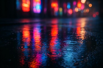 Colorful Rain Reflections on Wet Street