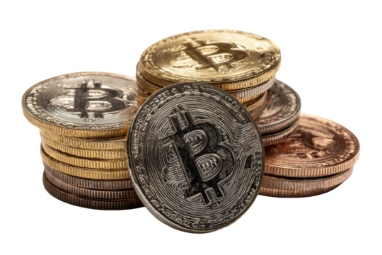 Stack of crypto coins in various metallic colors