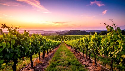 Naklejka premium Vineyard landscape at sunrise