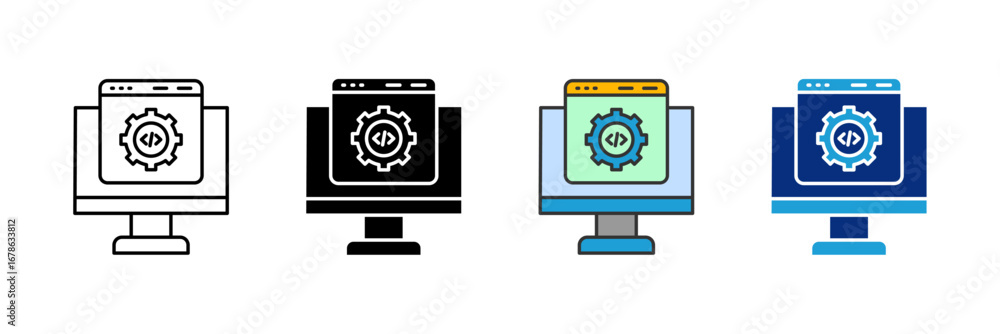 Poster ide screen icon set multiple style collection