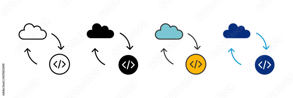 Poster cloud deploy icon set multiple style collection