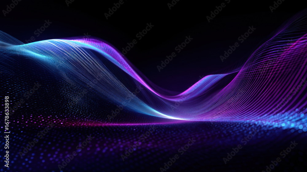 Poster abstract digital waves in vibrant colors create mesmerizing visual experience, showcasing blend of b