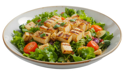 Fresh Vegetables salad with grilled tofu isolated  on white and transparant background 