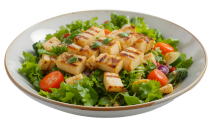 Fresh Vegetables salad with grilled tofu isolated  on white and transparant background 