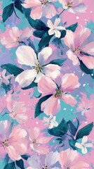 Delicate, vibrant flowers in pastel pinks, purples, and teal