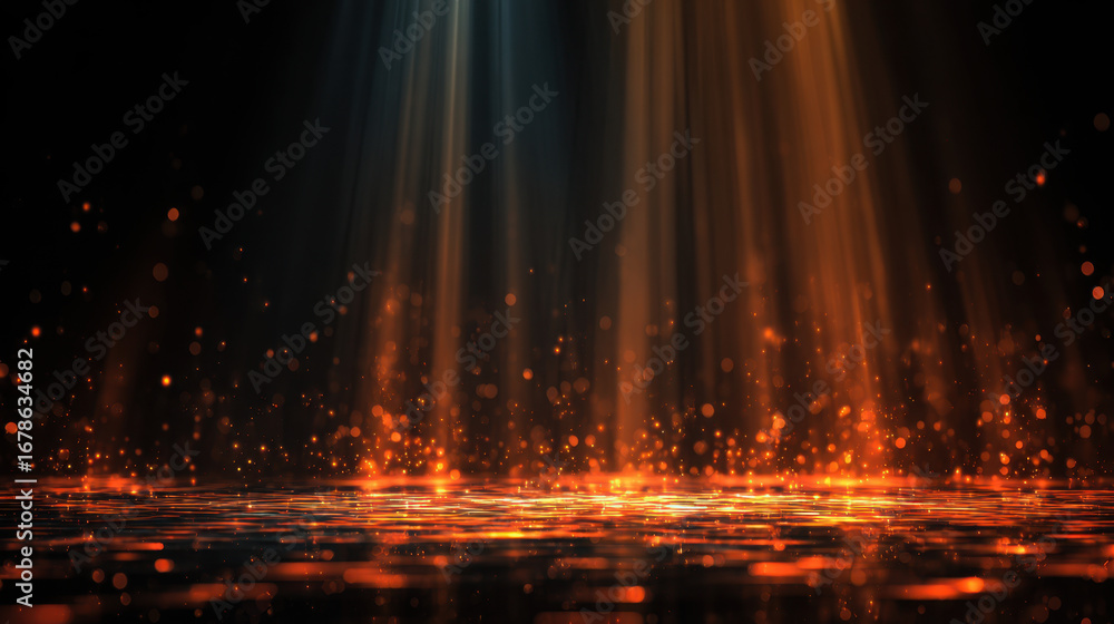 Poster mesmerizing display of light beams illuminating shimmering surface, creating magical atmosphere fill