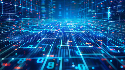 Digital Abstract Data Stream with Numbers and Glowing Lines.