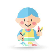 Little Child Joyfully Drawing with Colorful Crayons