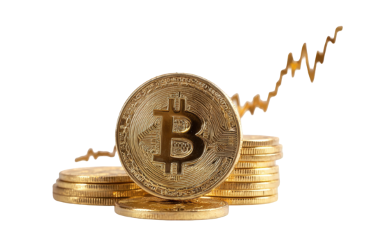 Golden Bitcoin stacks with upward trend