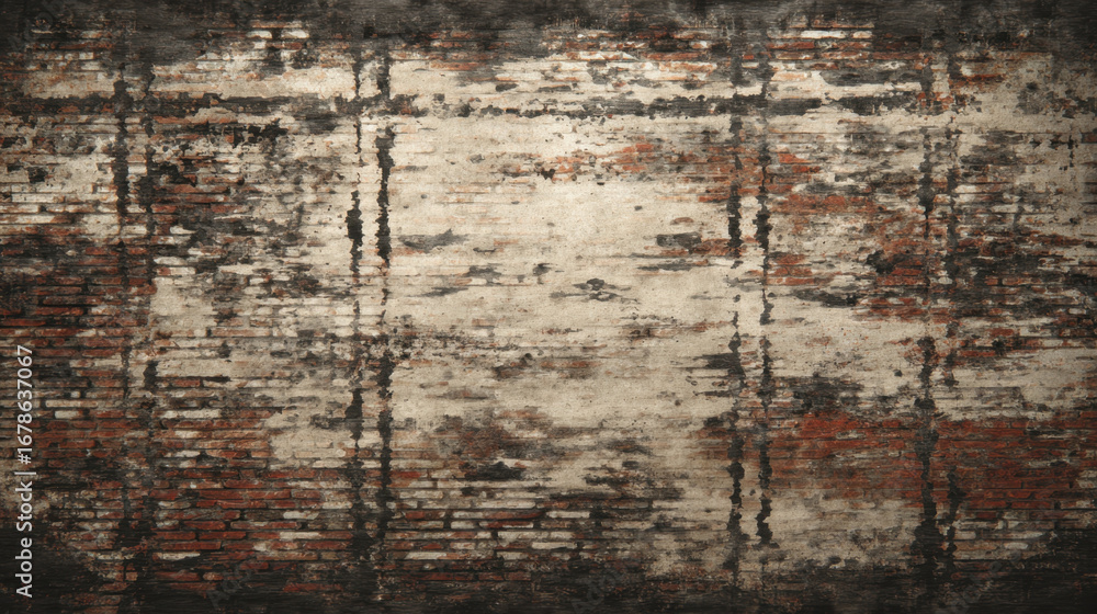Poster old brick wall texture, featuring mix of red and brown bricks with weathered and distressed appearan