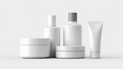 Blank white cosmetic containers mockup