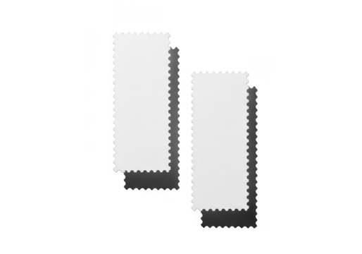 Two white rectangles with serrated edges isolated on transparent background