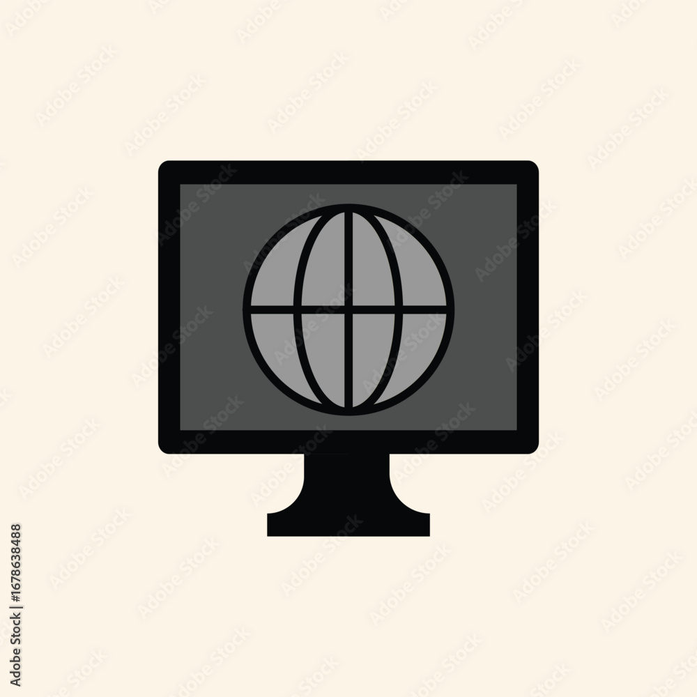 Poster modern computer screen displays global network icon signifying digital connection and worldwide comm