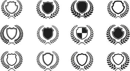Discover elegant shield emblems with laurel wreaths, perfect for branding and awards.