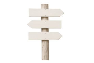 Wooden rustic signpost featuring blank directional arrows positioned against transparent background, ready for personalized message or branding design