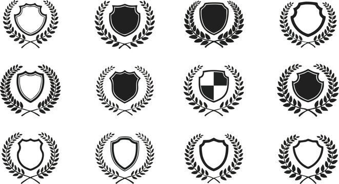 Discover elegant shield emblems with laurel wreaths, perfect for branding and awards.