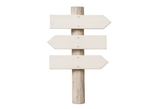 Wooden rustic signpost featuring blank directional arrows positioned against transparent background, ready for personalized message or branding design