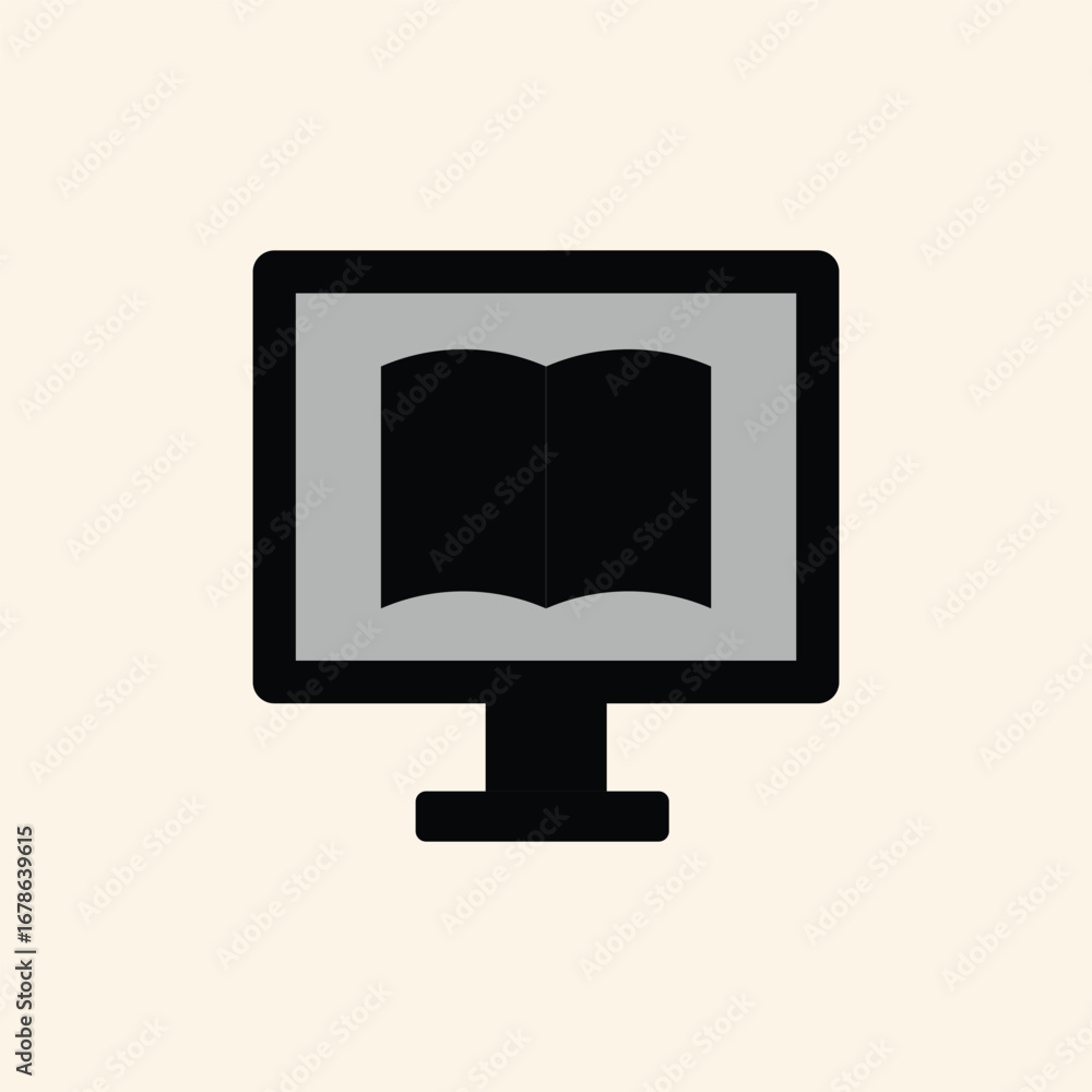 Poster explore digital learning resources with computer and book icon, perfect for education technology con
