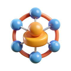 Abstract molecular structure with central nucleus and orbiting electrons isolated on transparent background