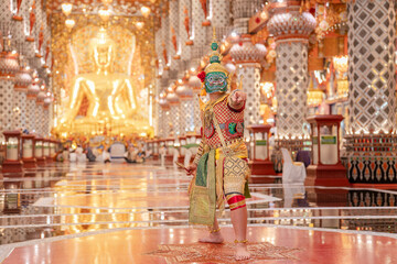 Fototapeta premium Traditional Masked Dancer Performing in Ornate Cultural Setting